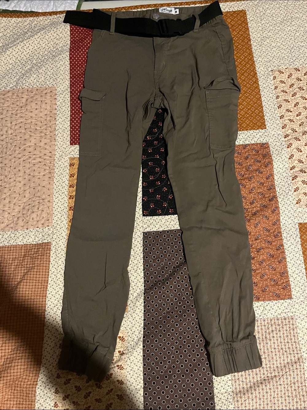 refuge Olive Green Cargo Joggers with Belt